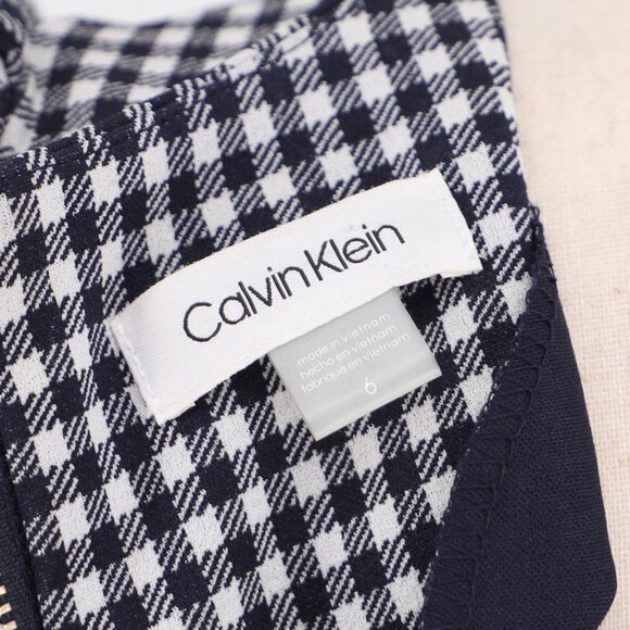CALVIN KLEIN Navy Gingham Check Tulip Sleeve Sheath Dress Size 6 - Picture 7 of 8